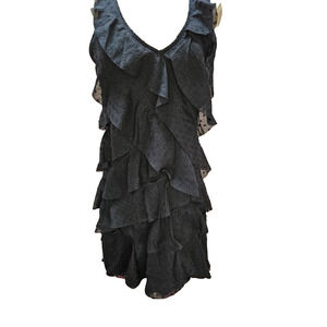 Fun Ann Taylor LOFT Navy Mini Dress Swiss Dot Tiered‎ Layered Ruffles Womens 4